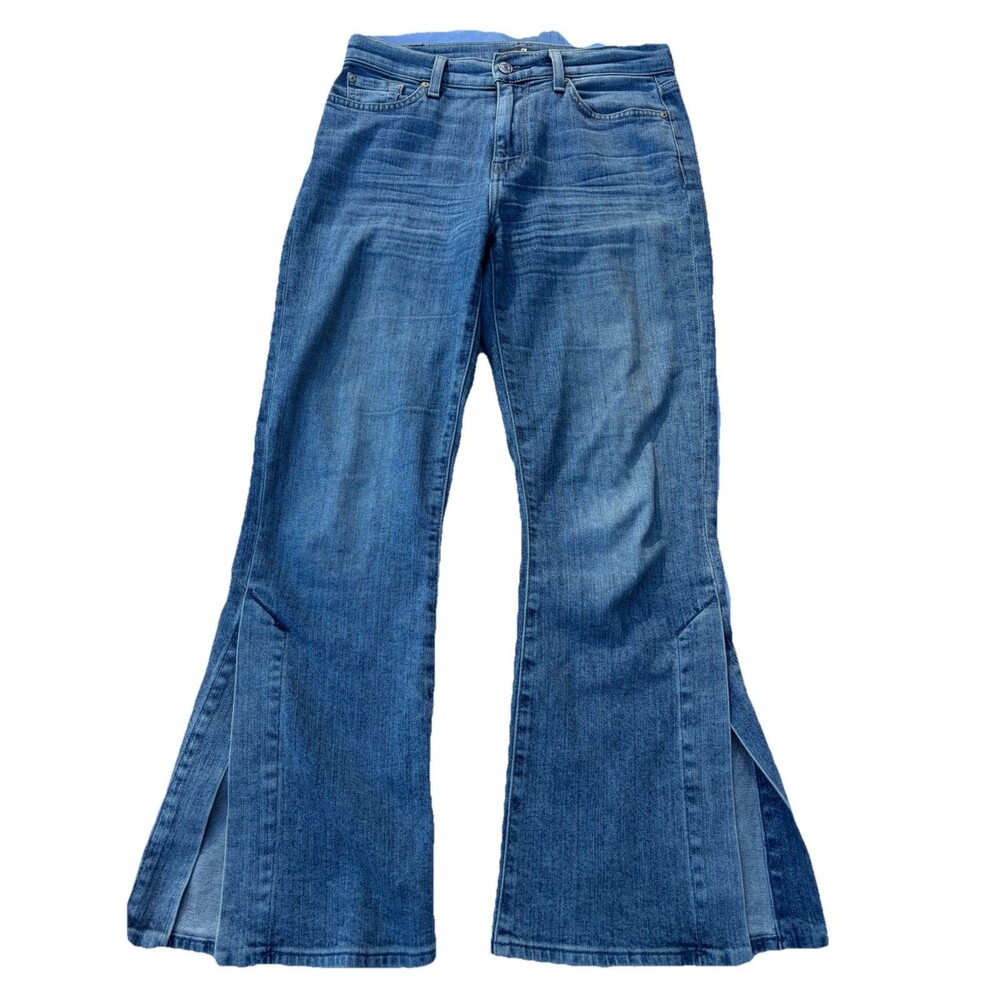 7 For All Mankind Cropped Flare Denim Jeans Midrise Women's Sz 27 Slit Hems Y2K